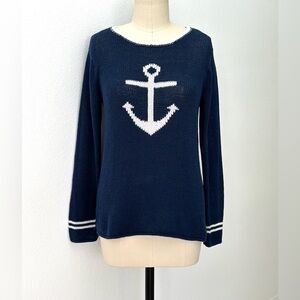 Wooden Ships Anchor Sweater Navy & White Cotton Blend M/L